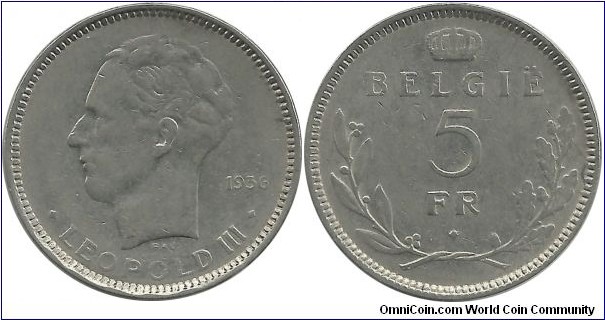 Belgium 5 Frank 1936-Dt-