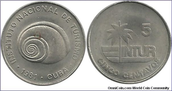 Cuba-INTUR 5 Centavos 1981-bold letters-