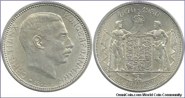 Denmark 2 Kroner 1930-King's 60th Birthday