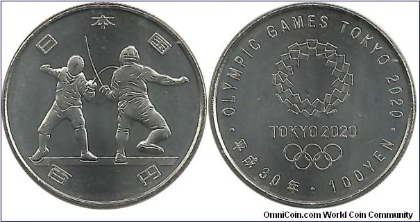 Japan 100 Yen HeiSei-30 (2018) - Tokyo 2020 Olympic Games