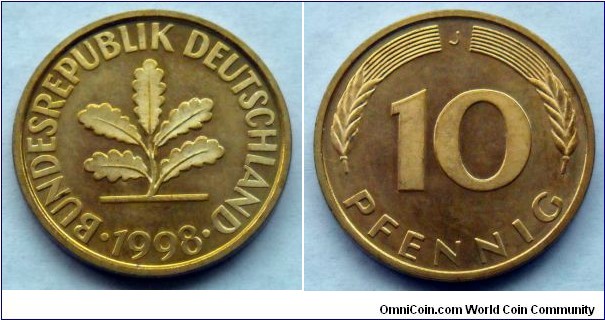 Germany 10 pfennig.
1998 (J) Mintage: 70.000 pieces. 