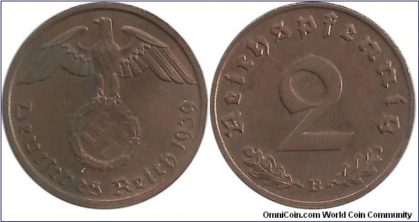 Germany-Nazi 2 Reichspfennig 1939B (Vienna)