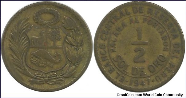 Peru ½ Sol de Oro 1947
