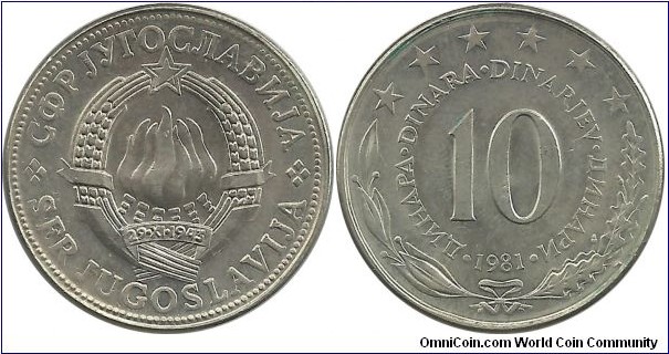 Yugoslavia 10 Dinara 1981