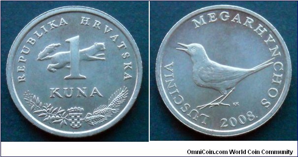 Croatia 1 kuna. 2008, Latin text; Luscinia Megarhynchos (Nightingale)