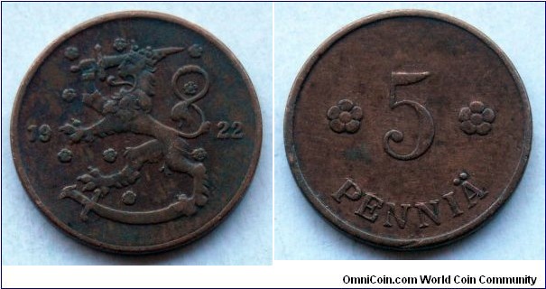 Finland 5 pennia.
1922