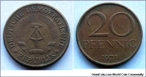 German Democratic Republic (East Germany) 20 pfennig. 
1971 (II)