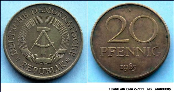 German Democratic Republic (East Germany) 20 pfennig.
1985
