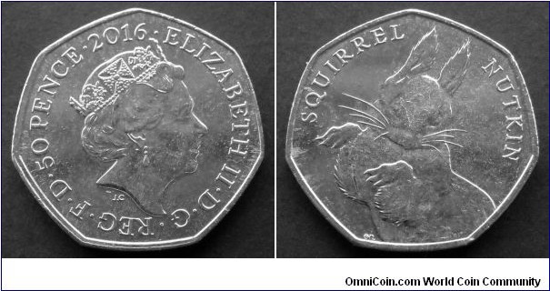 50 pence. 2016, 150th Anniversary of the birth of Beatrix Potter. Squirrel Nutkin.