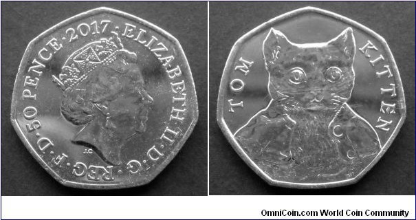 50 pence. 2017, 150th Anniversary of the birth of Beatrix Potter. Tom Kitten.