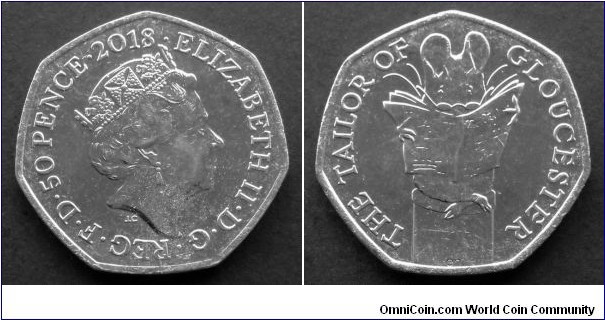 50 pence. 2018, 150th Anniversary of the birth of Beatrix Potter. The Tailor of Gloucester.