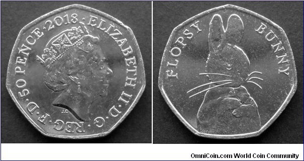 50 pence. 2018, 150th Anniversary of the birth of Beatrix Potter. Flopsy Bunny.