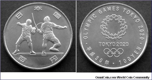 Japan 100 yen.
2018, Olympic Games - Tokyo 2020, Fencing.