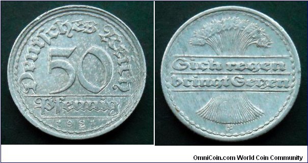 Germany (Weimar Republic) 50 pfennig.
1921 (E) II