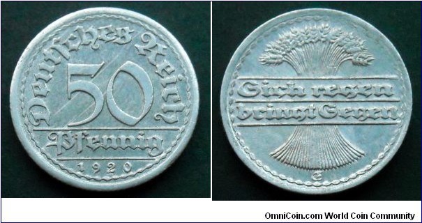 Germany (Weimar Republic) 50 pfennig.
1920 (E)
