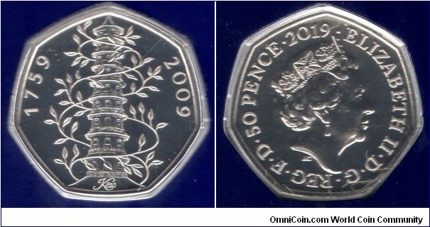 50p 50th Anniversary of the 50p coin 1996-2019 Kew Gardens. 250th Anniversary 1759-2009