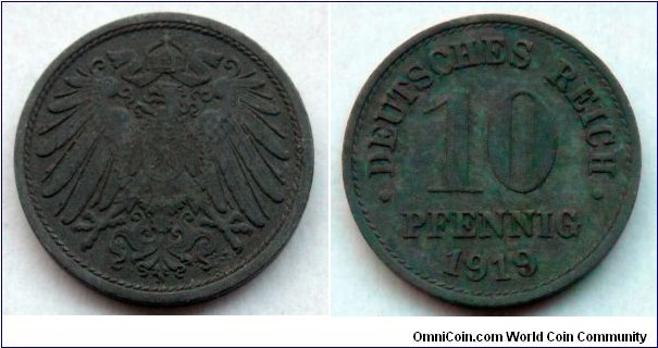 Germany 10 pfennig.
1919, Without mintmarks. Zinc
