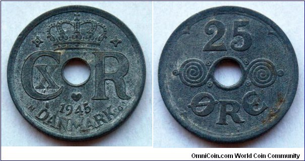 Denmark 25 ore.
1945, German occupation. Zinc