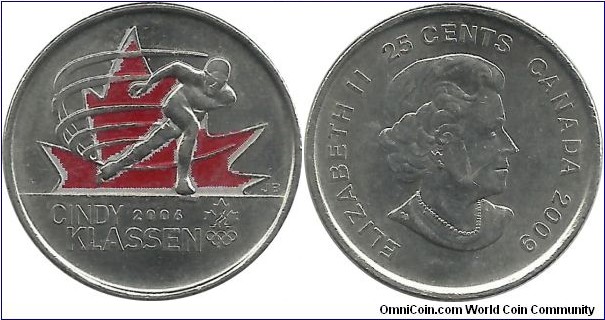 Canada 25 Cents 2009-Cindy Klassen-red