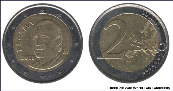 Spain, 2 euros, 2011, bi-metallic, Cu-Ni-Ni-Brass, 25.75mm, 8.5g, King Juan Carlos I.