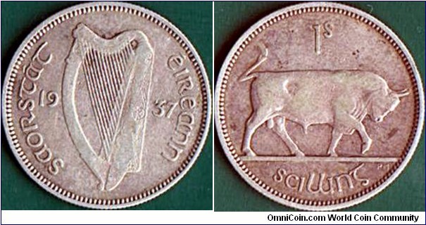 Ireland 1937 1 Shilling.

1st. coins of King George VI as King of Ireland (1936-49).