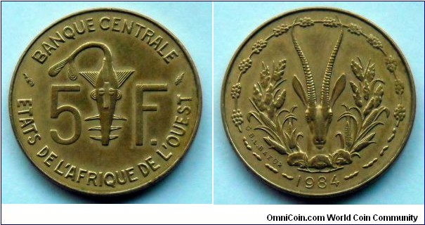 West African States 5 francs. 1984 (II)