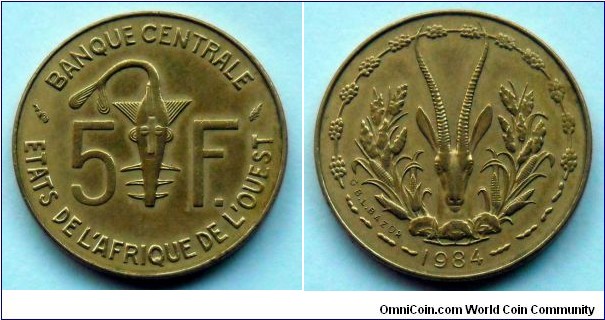 West African States 5 francs. 1984 (II)