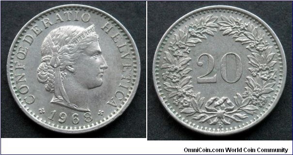 Switzerland 20 rappen.
1968 (B)