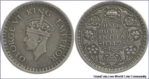 India-British ½ Rupee 1942(B)