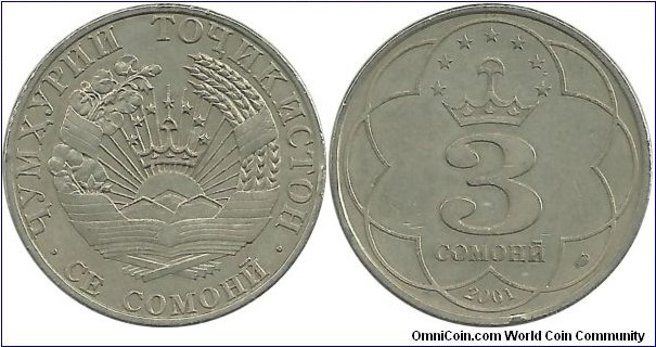 Tajikistan 3 Somoni 2001