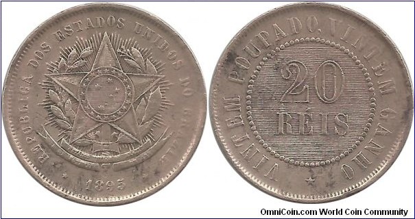 Brasil 20 Reis 1895(Republic) I clean this coin. The legend: 