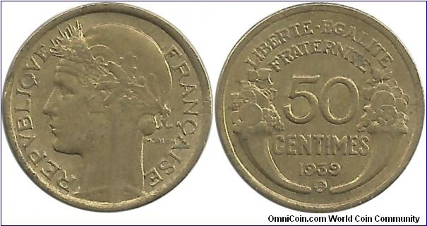 France 50 Centimes 1939-B (Struck at Brussels)