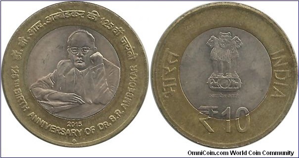 IndiaComm 10 Rupees 2015(B)-125th Birth Ann. of Dr Ambedkar