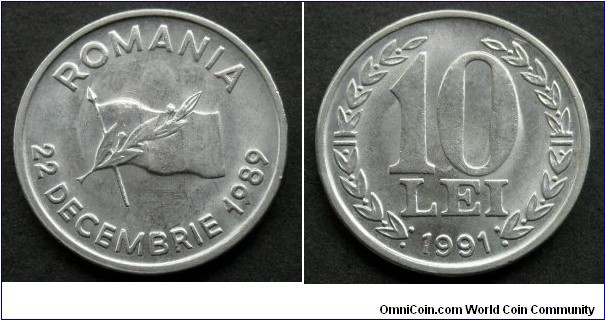 Romania 10 lei.
1991, Revolution anniversary. (II)