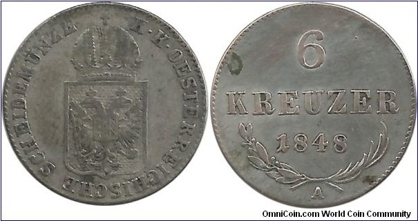 Austria 6 Kreuzer 1848A (I clean the reverse)