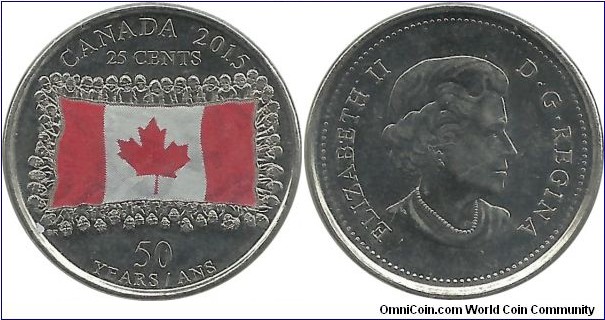 Canada 25 Cents 2015-Canadian Flag-red