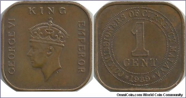 Malaya 1 Cent 1939(2.coin)