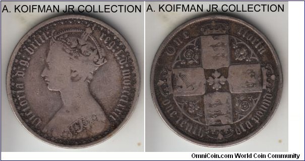 KM-746.2, 1872 Great Britain florin; silver, reeded edge; Victoric 