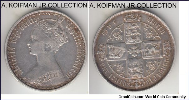 KM-746.2, 1872 Great Britain florin; silver, reeded edge; Victoric 