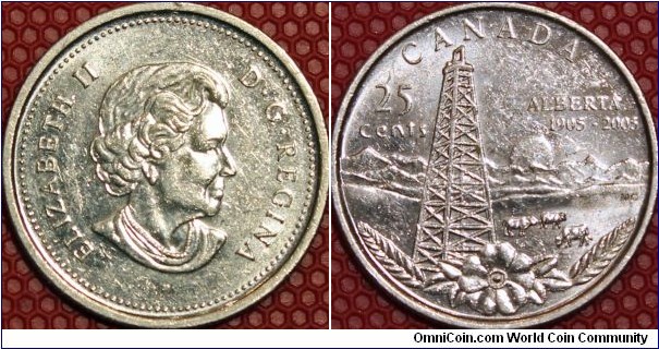 Alberta Centennial, 25 cents, Ni plated Steel, 23.9  mm