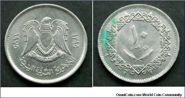 Libya 10 dirhams.
1975 (AH 1395) II