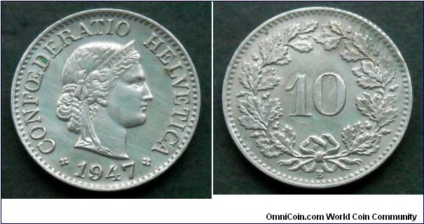 Switzerland 10 rappen.
1947 (B)