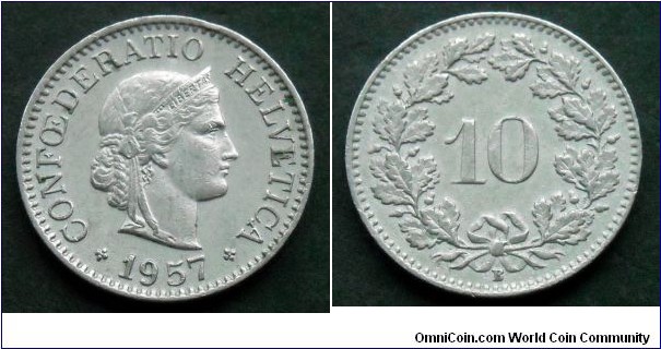 Switzerland 10 rappen.
1957 (B)