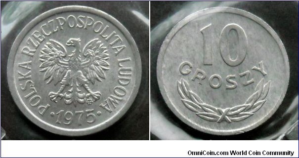 Poland 10 groszy from the official bank set issued in 1975 - Polish aluminum coins.