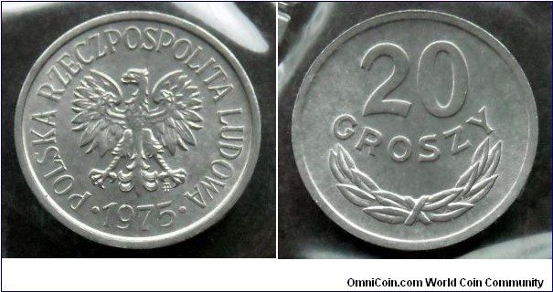 Poland 20 groszy from the official bank set issued in 1975 - Polish aluminum coins.