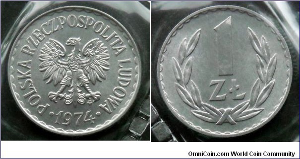 Poland 1 złoty from the official bank set issued in 1975 - Polish aluminum coins.