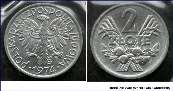 Poland 2 złote from the official bank set issued in 1975 - Polish aluminum coins.