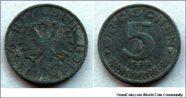 Austria 5 groschen.
1950, Zinc