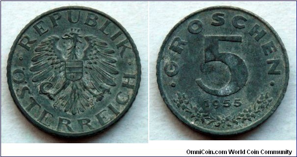Austria 5 groschen.
1955, Zinc