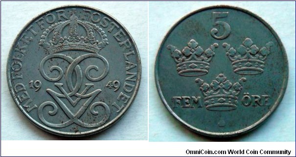 Sweden 5 ore.
1949, Iron